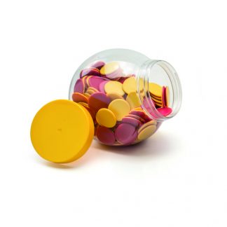 Multi-stack classroom storage jar, 650ml with yellow screw top lid shown with counters inside