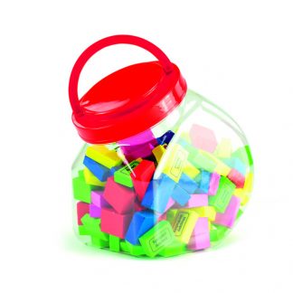 Plastic classroom jar with red lid and carry handle
