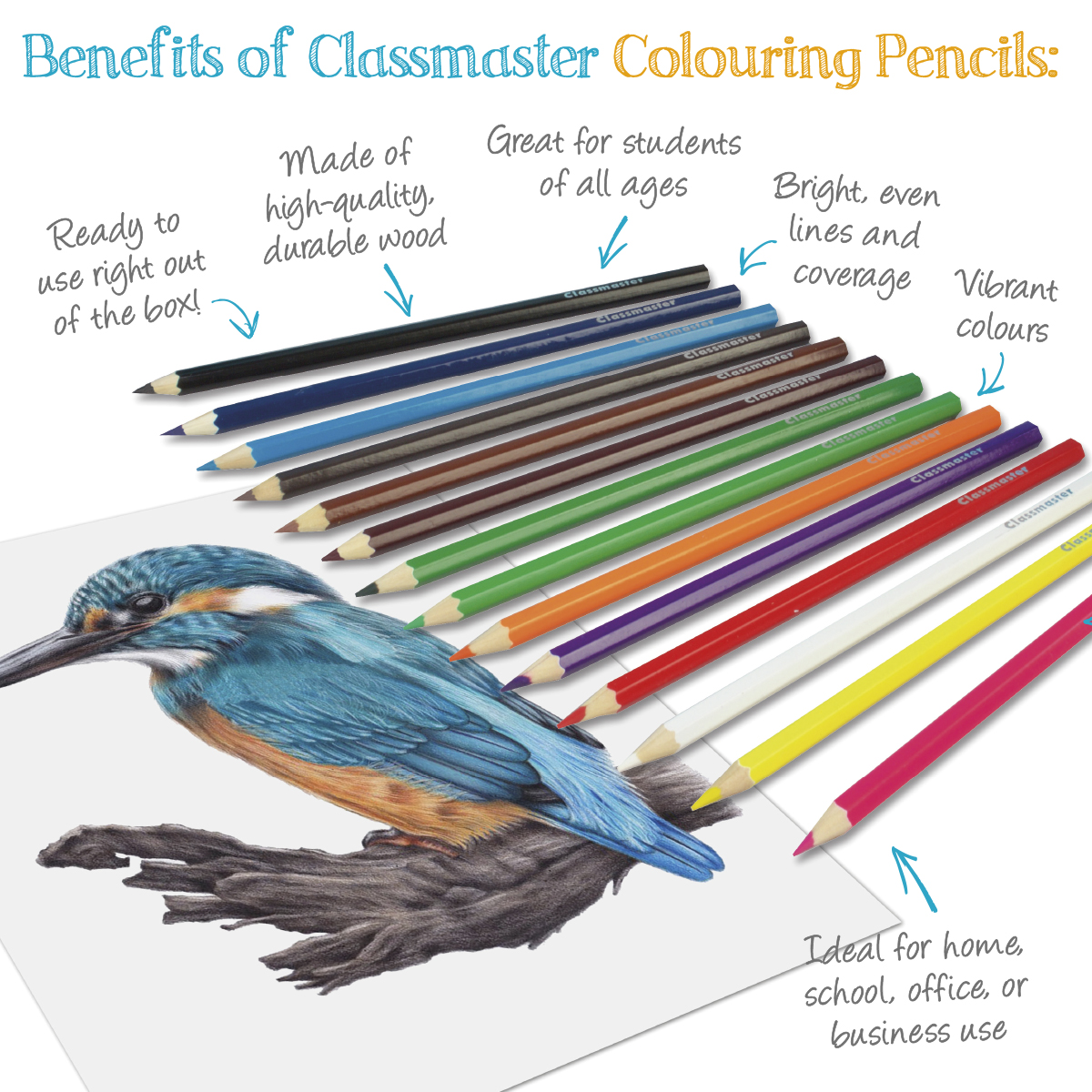Classmaster Pre-Sharpened Colouring Pencils 12-Piece Box Standard Full-Size Light Blue