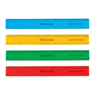 assorted colour rulers from Classmaster contains 25 each of rulers in blue, yellow, green and red