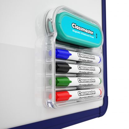 Classmaster's magnetic whiteboard organiser filled with the included drywipe pens and a