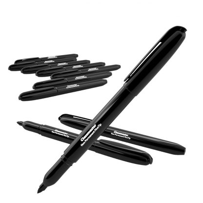 Non-permanent OHP pens in black fine tipped variety, pack of 10 with Classmaster branding