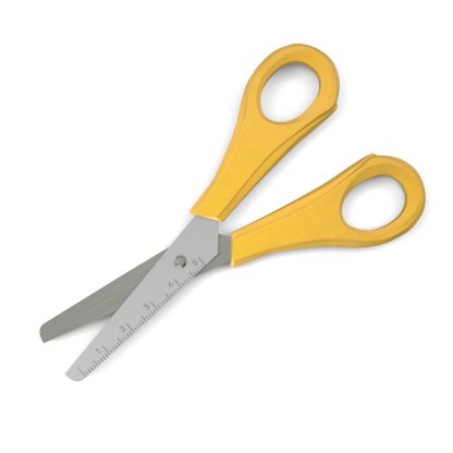 left-handed scissors from Classmaster with yellow handle and ruled blade