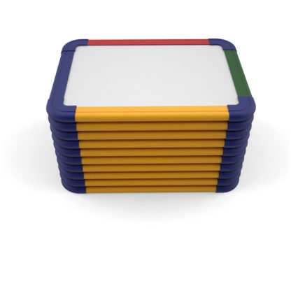 Stack of 10 Non-magnetic rainbow framed whiteboards
