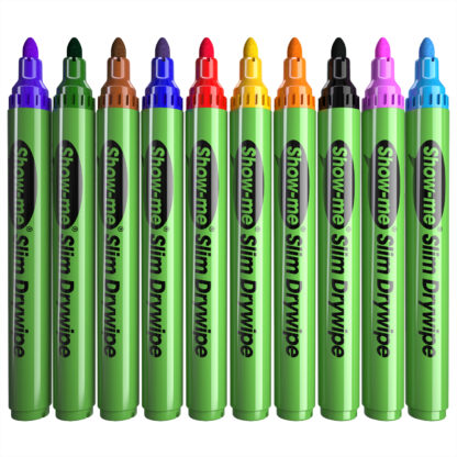 10 Assorted Colours Drywipe Pens, Medium Tip