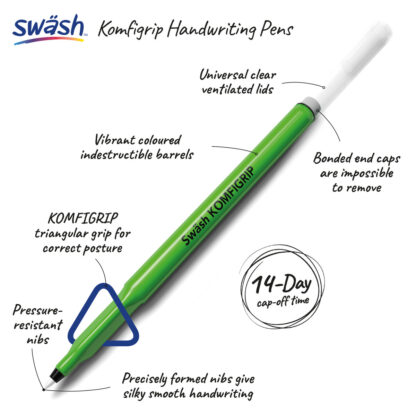 12 KOMFIGRIP Handwriting Pens, Blue - Image 3