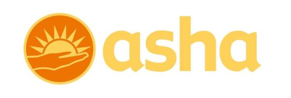 Asha India Logo - A hand holding a sun on a yellow background