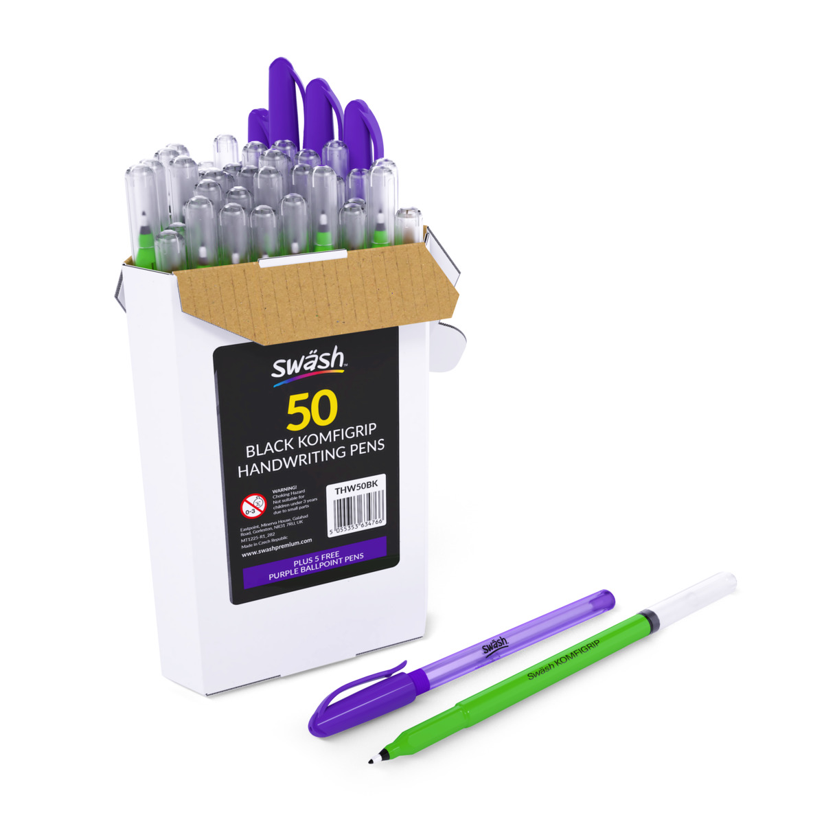 50 KOMFIGRIP Handwriting Pens, Black