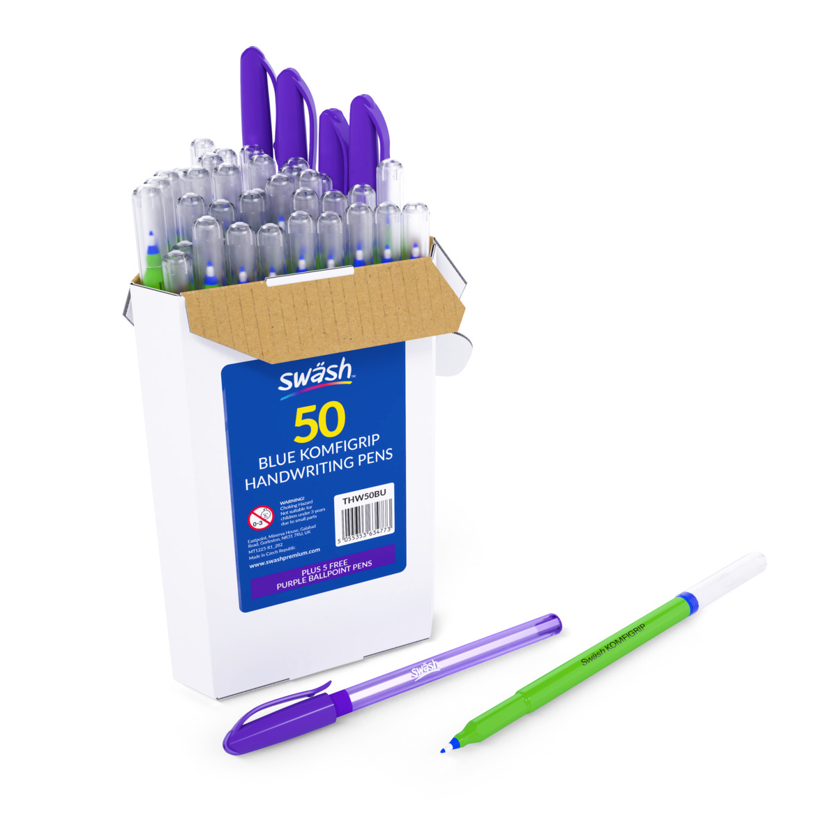 50 KOMFIGRIP Handwriting Pens, Blue